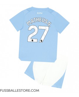 Günstige Manchester City Matheus Nunes #27 Heimtrikotsatz Kinder 2023-24 Kurzarm (+ Kurze Hosen)